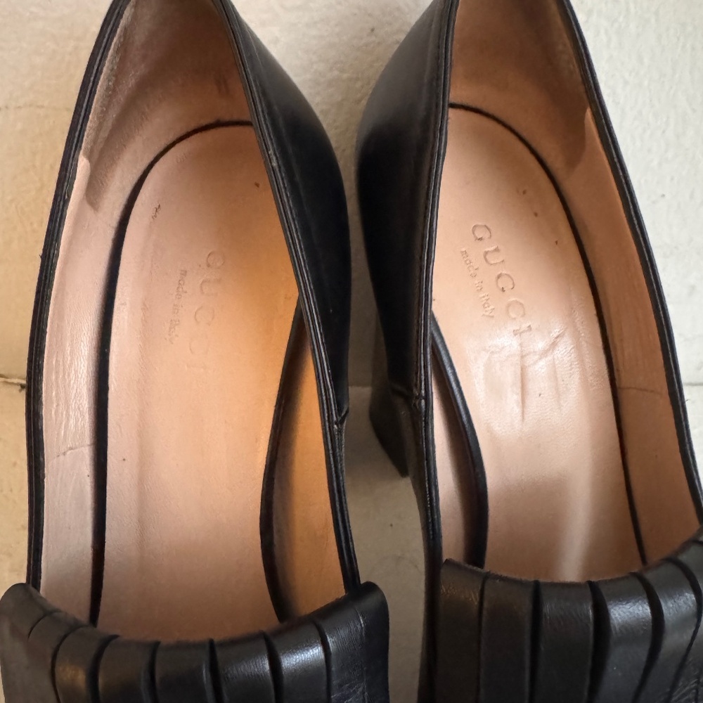 Gucci Marmont Fringe Block Heel Pumps, Size 37, Black - Picture 2 of 5